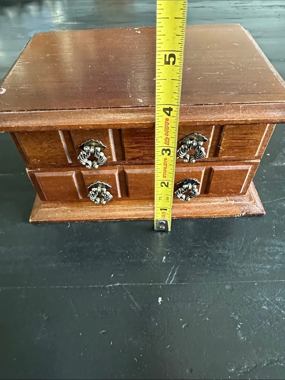 Classic Wooden Jewelry Organizer in Brown with Ornate Metal Pulls